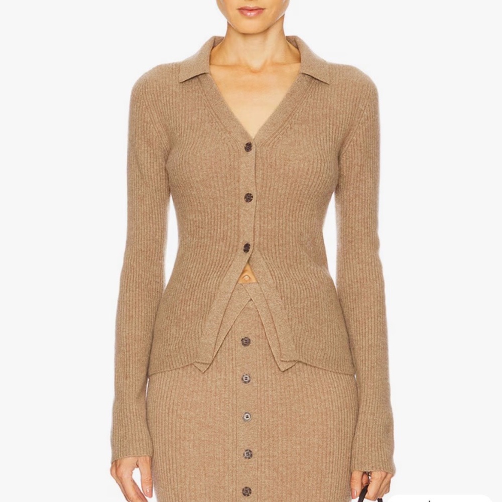 NAADAM Tan Ribbed Button-Up Cardigan - Picture 3 of 9